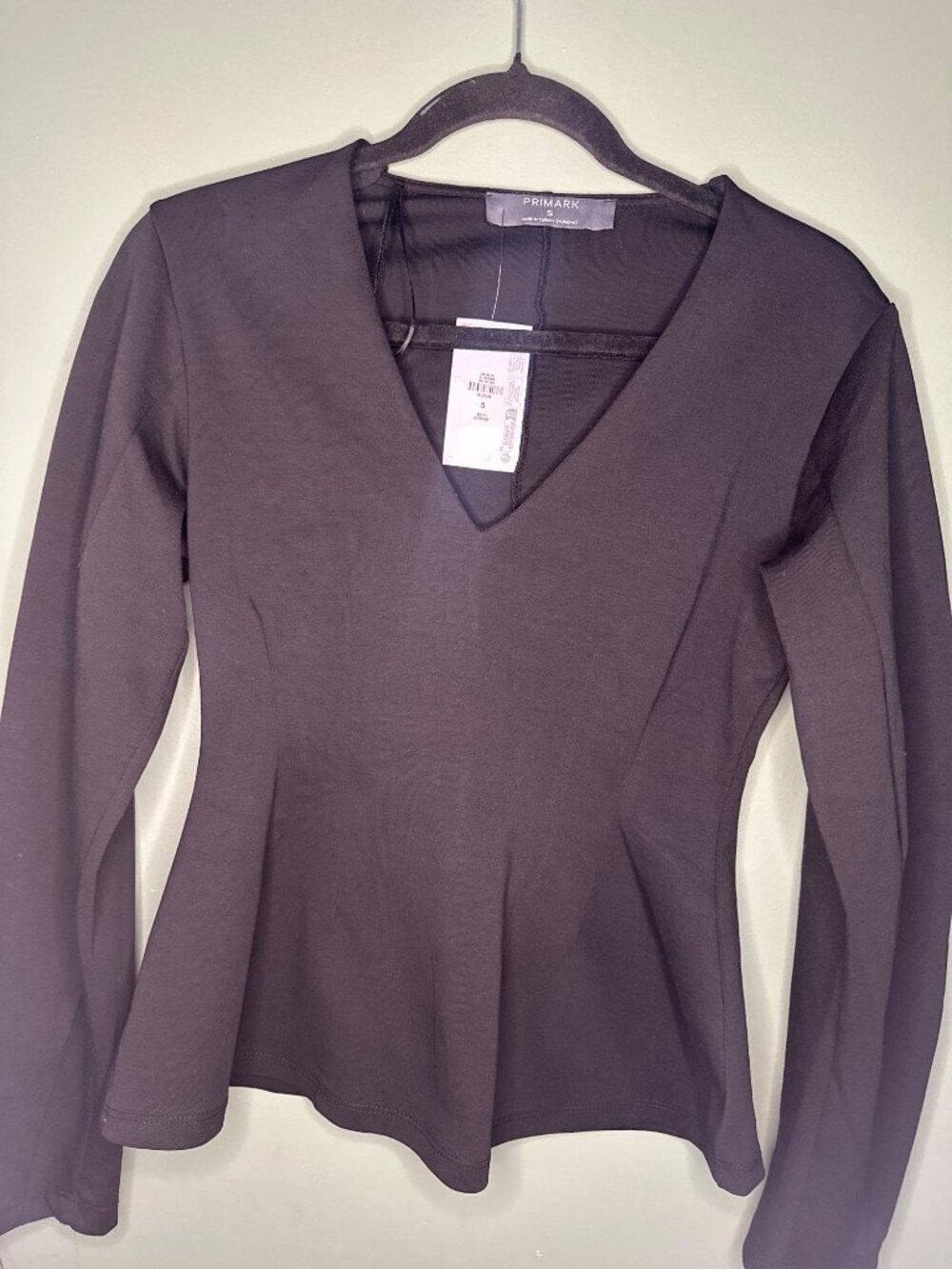 Primark NWT Black Peplum Top Preppy Academia Old Money Blouse Size S cocktail
